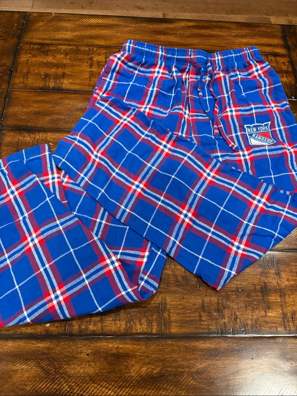 NHL Blue Plaid Jogger Pants with Red & White Stripes